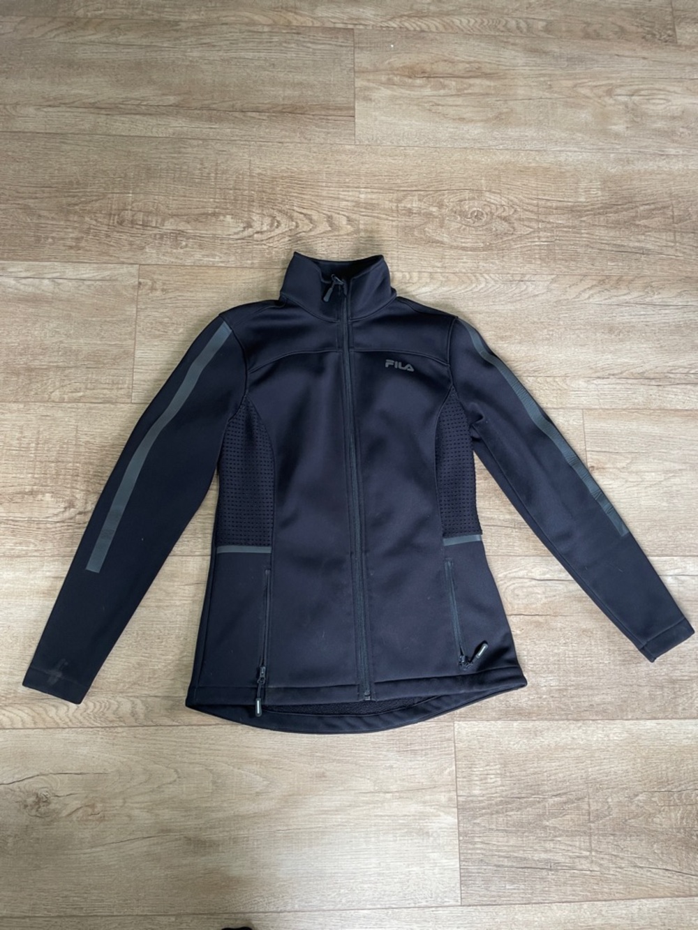 Fila Women's Black Full-Zip Athletic Jacket with Gray Stripe Accents